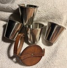 Vintage Travel Set Of 4 Danish Stainless Cocktail Cups Leather Holder Barware