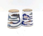 Set Of 2 Matching Vintage Thimble Cloisonne Long Neck Crane Bird Enamel  Sewing 