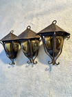 3 Gothic Spanish Revival Lanterns Hexagonal Blown Glass Cage Hanging Decorative