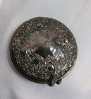Vtg Mirrored Silver Plate Compact Floral Repousse Design Mid Century 