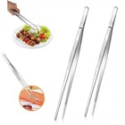 10pcs 12-inch Stainless Steel Kitchen Tweezers  Fine Tongs For Cooking   Plating