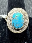 Vintage Sterling Silver Natural Turquoise Ring Size 9 Navajo Southwest Unsigned