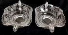 Vintage Clear Etched Glass Bon Bon Bowls Pair     Footed Ruffled Rim W  Handles