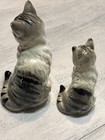 Vintage Porcelain Set Ceramic Japan Grey Cat   Kitten Black Stripes Green Eyes
