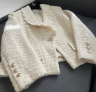 Chanel  20a Tweed Ecru Scalloped Trim Gold Cc Logo Button Jacket  Fr46-fr48 Xxl