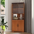 71  Tall Corner Storage Cabinet  5 Tiers  Glass Doors  Mirrored Back  Wood