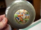 Vintage Aluminum Round Vanity Powder Puff Music Trinket Box Victorian Works  b 