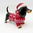 Blue Sky Dachshund Doxie Figurine Holiday Collection Santa Hat Christmas Decor