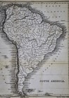 1824 Hall Map South America Brazil Argentina Peru Colombia Patagonia Chile 