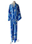 Vtg Japanese Blue Cherry Blossom Kimono Robe Summer Yukata Os Boho 70s