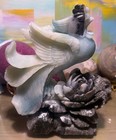 Chinese Carved Stone Phoenix Statue With Lotus Flower Base Green   Gray