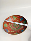 Large Vintage Indian Brass Enamel Bowl Meenakari Peacock Red Footed