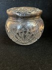 Vintage Sterling Silver Top Cut Glass Vanity Dresser Powder Jar Marked Signed