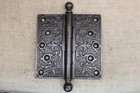 2 Old Door Hinges Ball 5 X 5  Vintage Nice  Eastlake  ferns Vines Restored Iron