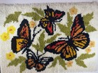 Vintage Mid Century 1970   s Latch Hook Rug Tapestry Butterflies Multicolor 34x25
