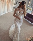 Elegant Wedding Dresses Mermaid O-neck Long Sleeves Lace Applique Bridal Gowns