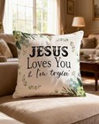 Christian Pillow Cover 18x18 Inch     Jesus Loves You 18  X 18   pack Of 1  Green