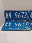 1971 Vintage Matched 2 Pair Maryland License Plates Av9672 av9673 Sequential  B2