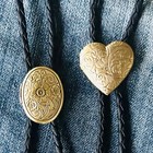 Antique Gold bronze Bolo Tie Leather Cord  Fast Free Shipping Usa