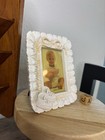 White Baby Picture Frame Bow   Booties Design 2x3 Photo  Tabletop Stand