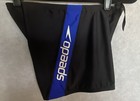 Speedo Prolt Splice Size M Black Blue Square Leg Swim Shorts Trunk Mens  48