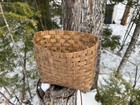 Primitive Antique Hand Woven Wood Slat Gathering Market Basket Rectangle To Oval