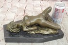 Signed Nude Hot Cast Lady Bronze Sculpture Statue Figure Figurine Marble Base