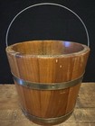 Rustic Handmade Wooden Barrel Pail Bucket Wire Handle   Metal Banded 6 25   x7   