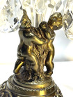 Antique Pair 2 Cherubs Brass Crystal Glass Art Deco Candle Stick Holder Louis Xv