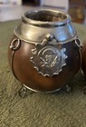 Vintage Argentine Yerba Mate Gourds Alpaca Nickel Silver Rims Handmade Set Of 2