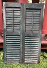 Antique Pair Primitive Wood Louvered Shutters Green Paint Architectural Salvage