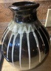 Vintage Mid Century Modern Ceramic Drip Glaze Pitcher Vase Black White Fat Lava