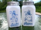Antique Hazel Atlas Rare Milk Glass Blue Dutch Boy   Girl Salt   Pepper Shaker