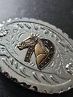 Cowboy Western Belt Buckle Horse Buckle Metal Oval Detailed Floral Design 3d
