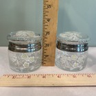 Antique vtg Hand Painted Vanity Glass Jars Silver Band Floral Nursery Powder Set