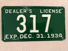 1934 Connecticut Dealer License Plate 317 Rare Professional Repaint