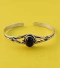 Black Onyx Jewelry Set  Sterling Silver Plated Bangle Necklace   Ring Earrings