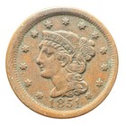     1851 Braided Hair Large Cent - Off Center Error - Full Liberty Xf au        