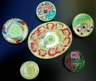 Collection Of 6 Czech Vaseline Crystal Glass Buttons  p767 -18 Mm-50 Mm - Rare  