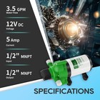 Rvguard 12v Dc Self Priming Water Pump  3 5 Gpm 45 Psi  Gpm  Gpm 