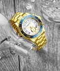 Stuhrling Men s Chronograph Diver 10 Atm White Dial Gold Bracelet Sport Watch