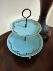 Vintage Mid-century Modern Turquoise 2-tier Jewelry Trinket Tray - 8 