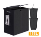 155l Double Laundry Hamper With Lid   Removable Liner Bags Black