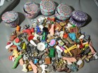 Small Colorful Lidded Tin Filled With 30  Miniatures Trinkets Charms Figures 