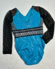 Gk Elite Leotard Gymnastics Competition Bling Swarovski Rhinestones Mesh Blue Cl