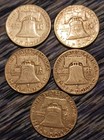 Lot Of 5 Franklin Half Doliars - 90  Siiver Mixed Dates - Mixed Condition