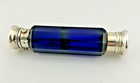 Antique Cobalt Blue Glass Double Lay Down Perfume Scent Bottle 10 Sides Beveled