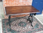 English Antique Oak Top Table   Cast Iron Base Writing Desk Industrial Style
