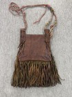 Vintage Moroccan Tooled Leather Berber Shoulder Bag Fringe Yarn 1970s Hippie