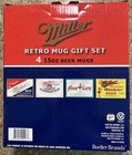 Miller Beer Brewing Vintage Retro Logos 4 15oz Glass Mugs Gift Set New